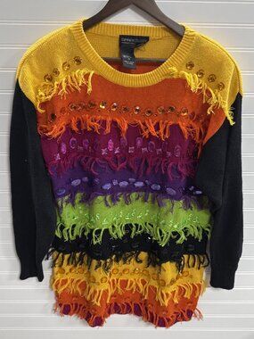 Vintage Spree International Sweater 1990’s Halloween Bejeweled Tassels Medium